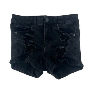 Aeropostale Black High Rise MIDI Cuffed Distressed Jean Shorts Size 8 Women’s